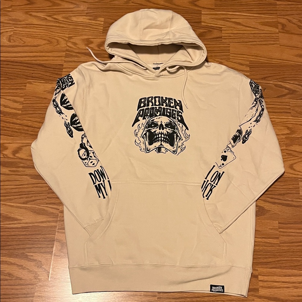 Broken Promises Down On My Luck Sand pullover Hoodie sweater Size Large NWOT - Picture 2 of 7